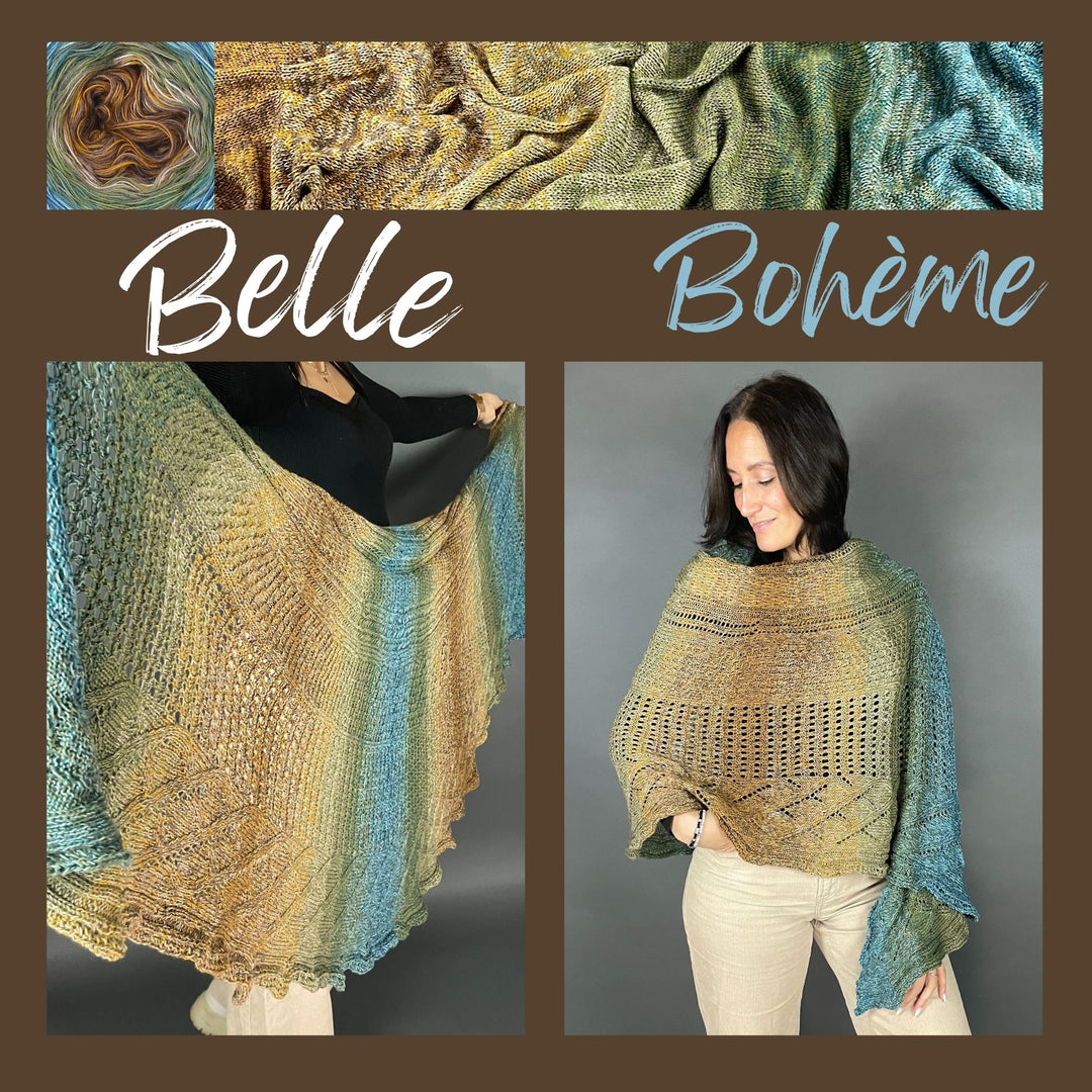 Knitting set including PDF knitting instructions LoLa Belle 4 ply shawl Bohème