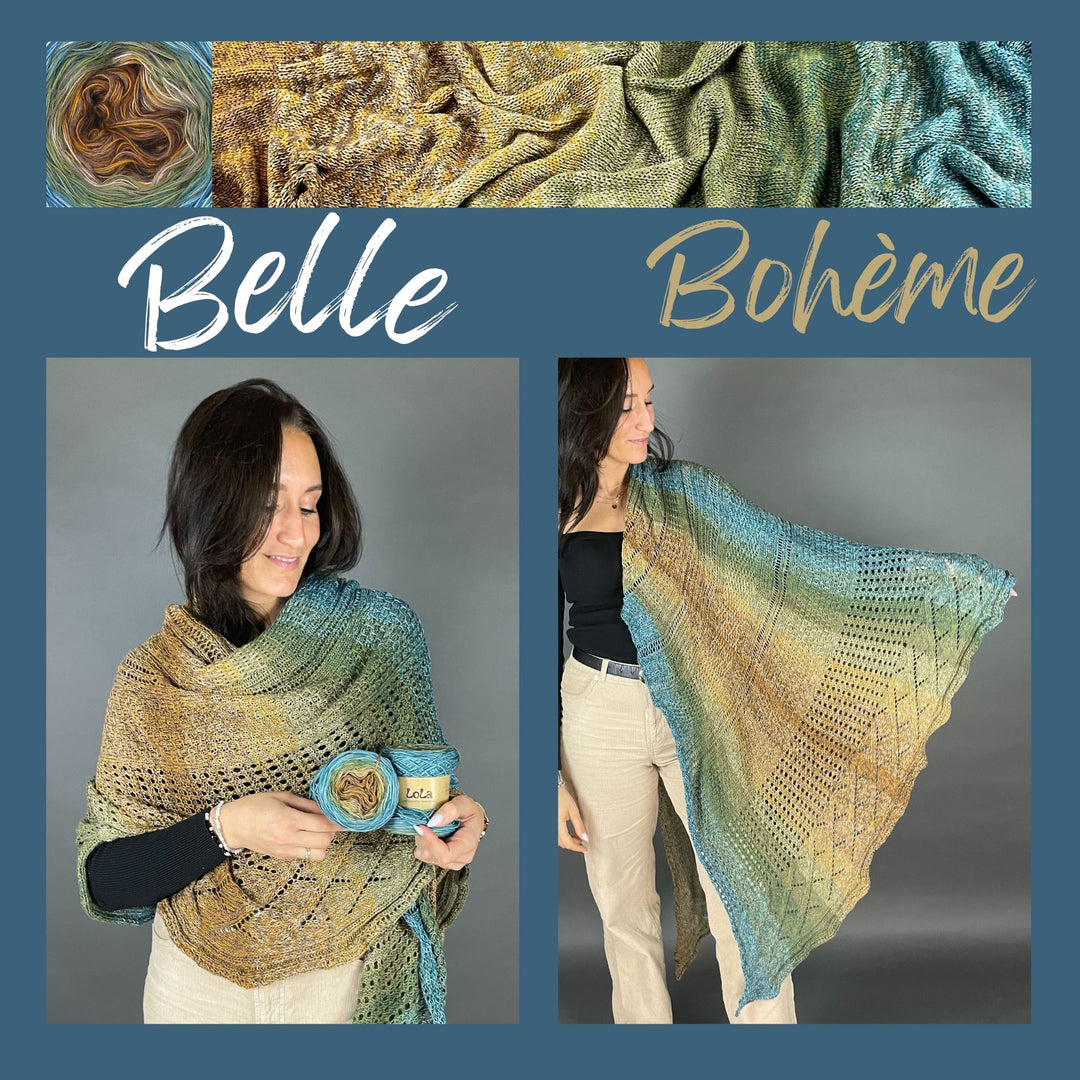 Knitting set including PDF knitting instructions LoLa Belle 4 ply shawl Bohème