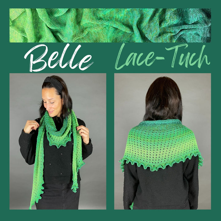 Knitting set including PDF knitting instructions LoLa Belle 4-ply gradient yarn Bobbel Lace shawl green