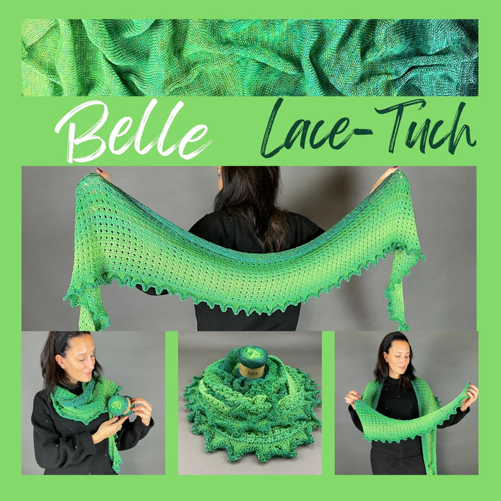 Knitting set including PDF knitting instructions LoLa Belle 4-ply gradient yarn Bobbel Lace shawl green