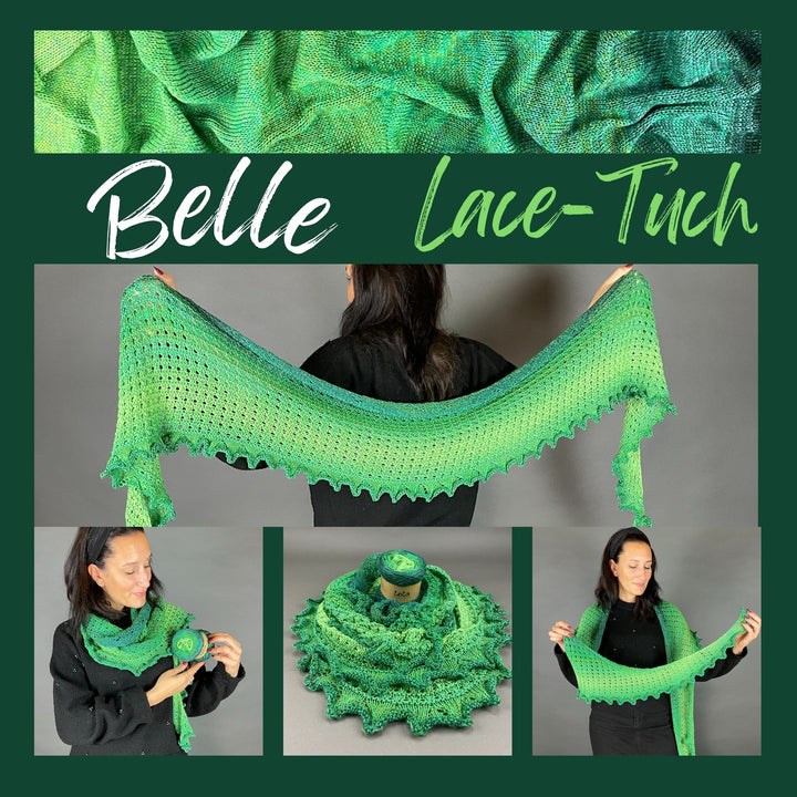 Knitting set including PDF knitting instructions LoLa Belle 4-ply gradient yarn Bobbel Lace shawl green